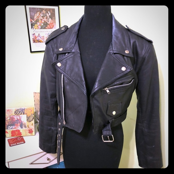 Details about / Vintage 80s Contempo Casuals Cropped Moto Leather Jacket